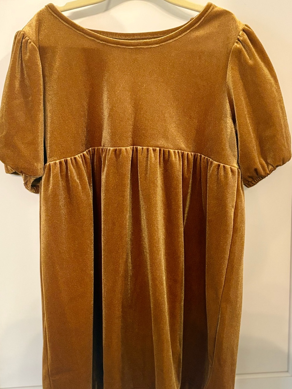 Old Navy Velvet Puff Sleeve Dress in Mustard Brown